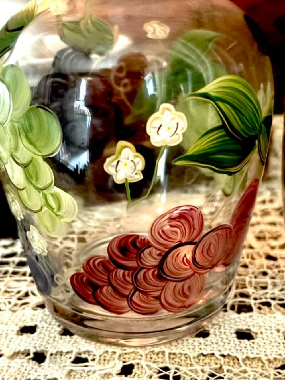 Vintage Hand Painted Tumble Up Set, Bedside Water Carafe with Glass Lid, Cottage - Picture 3 of 10
